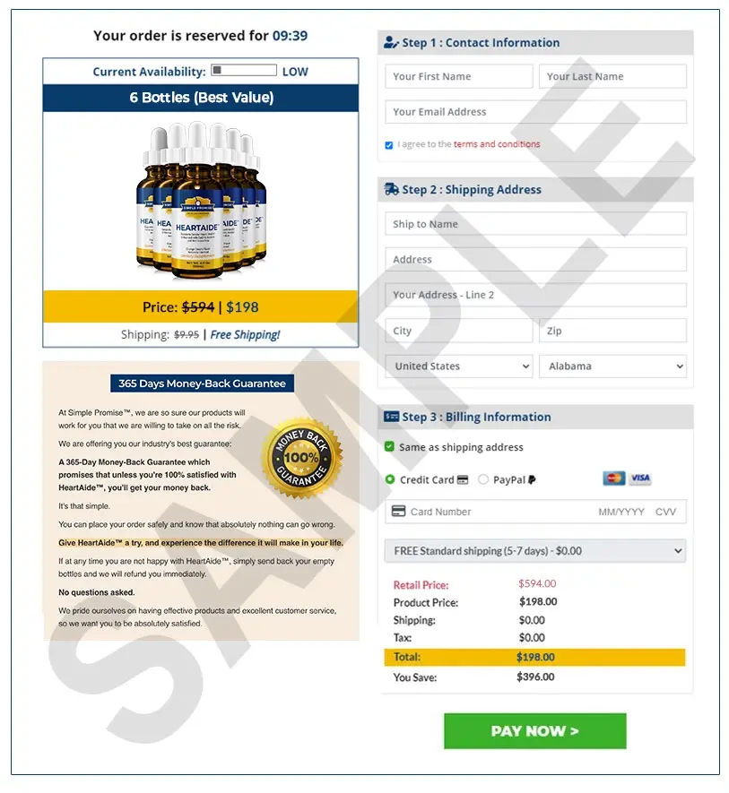 HeartAide secure checkout page for encrypted online order payment